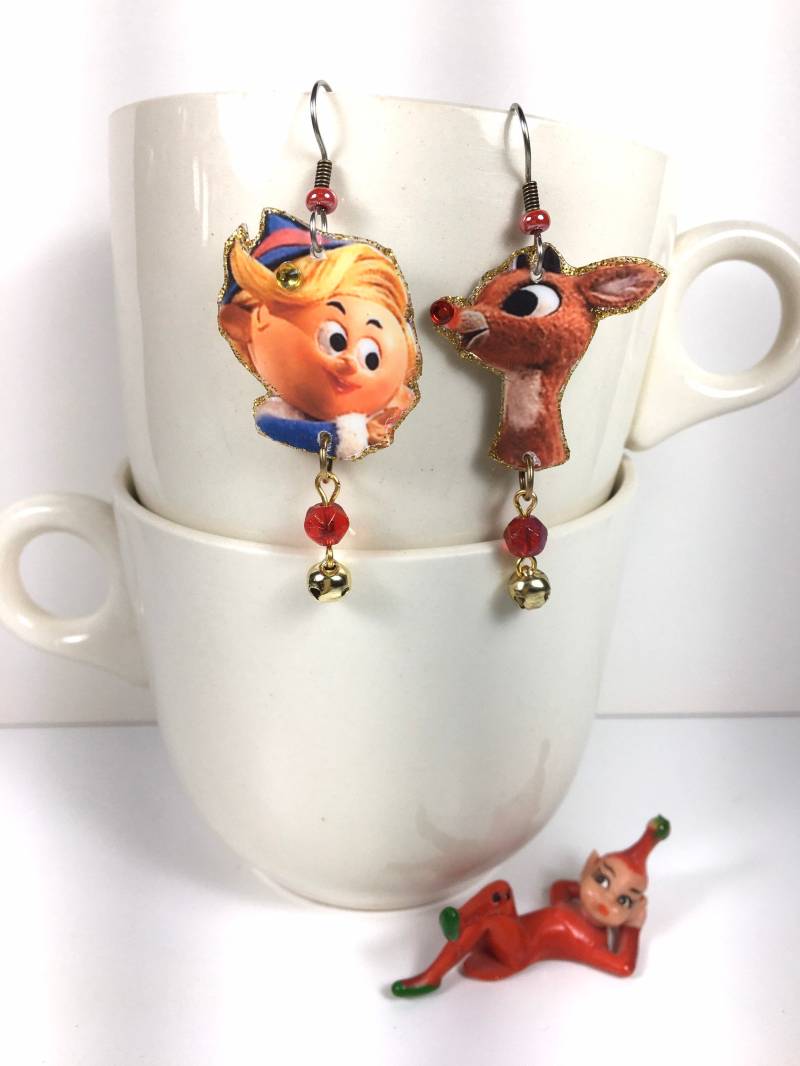 Rudolph Und Hermie Ohrringe Das Rentier Mit Der Roten Nase von ilovemyauntdebbie