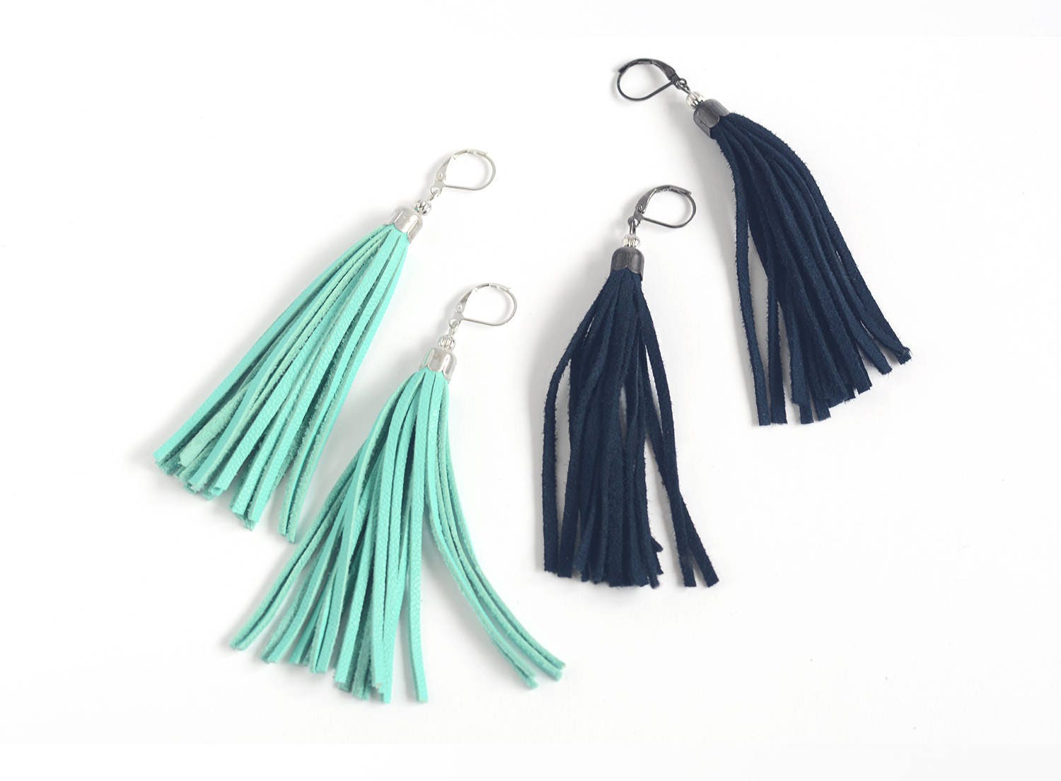 Leder Quastenohrringe in Mint Grün Und Blau Navy Leder Quastenohrringe in Mint Grün Und Blau Navy von imali