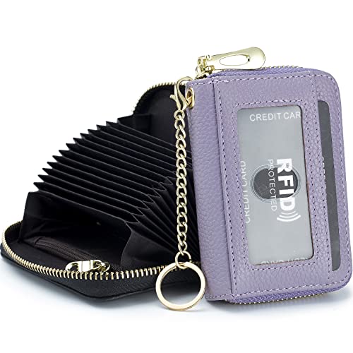 imeetu Card Holder for Women RFID Card Holder Wallet Slim Leather Cardholder Damen with 12 Card Slots, 2 Wide Cash Slots, Keyring & ID Window (Small,Hellviolett) von imeetu