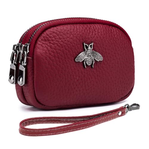 imeetu Damen Geldbörse aus Leder, kleine Münztasche mit 2 Reißverschlüssen, B-red, Small von imeetu