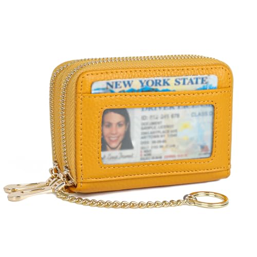 imeetu RFID-Kreditkarten-Geldbörse, echtes Leder, Reißverschluss, Kartenetui mit abnehmbarem Schlüsselanhänger, Max. Gelb, Classic von imeetu