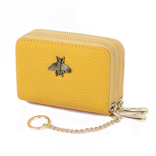 imeetu RFID-Kartenetui, kleines Lederetui mit doppeltem Reißverschluss für Damen (Max, Gelb) von imeetu