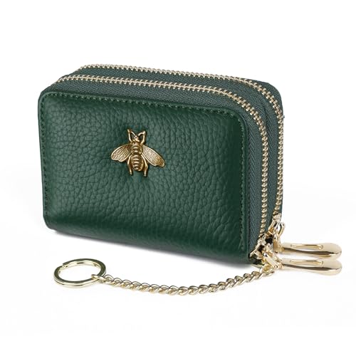 imeetu RFID-Kartenetui, kleines Lederetui mit doppeltem Reißverschluss für Damen (Max, Grün) von imeetu