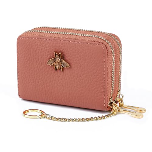 imeetu RFID-Kartenetui, kleines Lederetui mit doppeltem Reißverschluss für Damen (Max, Korallenrosa) von imeetu