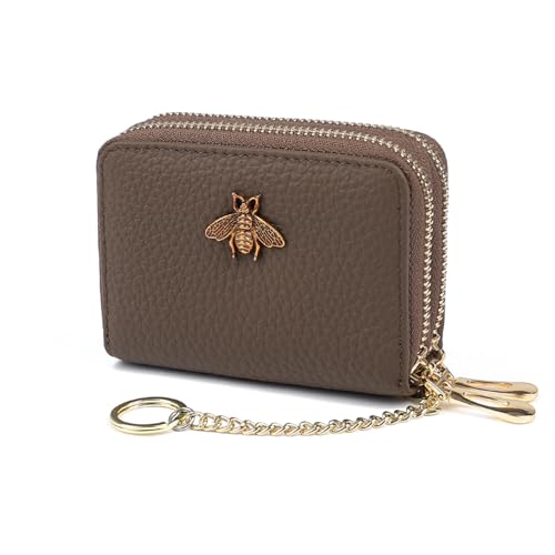 imeetu RFID-Kartenetui, kleines Lederetui mit doppeltem Reißverschluss für Damen (Max, Taupegrau) von imeetu