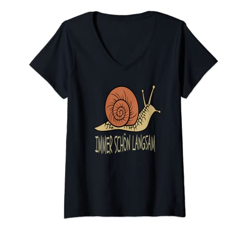 Damen Lustige Schnecke T-Shirt mit V-Ausschnitt von immer schön langsam