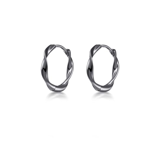 Immobird Schwarz Creolen Herren 925 Sterling Silber Creolen Ohrringe Einfach Klassische Twisted Kreolen Ohrringe für Damen Herren Durchmesser 15.5mm（Schwarz） von immobird