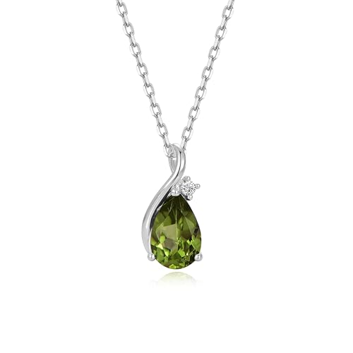 immobird Halskette mit Geburtsstein Peridot Anhänger - 925 Silber Kette für Damen und Mädchen - Elegant Geschenke für Valentinstag, Muttertag, Weihnachten von immobird