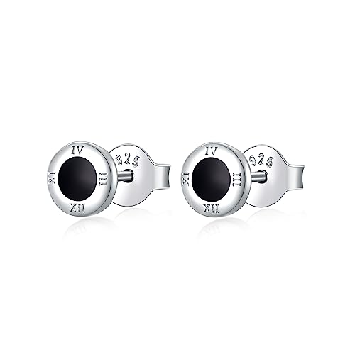 immobird Ohrstecker Silber 925 Schwarze Ohrringe Herren Schwarze Emaille mit Römischen Ziffern Unisex für das Tragen im Alltag Weihnachtsgeschenke für Männer(schwarz) von immobird