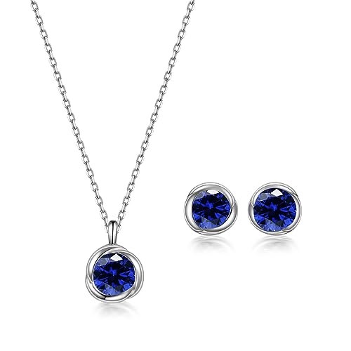 immobird Schmuck Set Damen September Geburtssteine Halskette Und Ohrringe Set Sapphire Rose Anhänger Silber 925 Geschenke Für Mama Frauen Frau von immobird