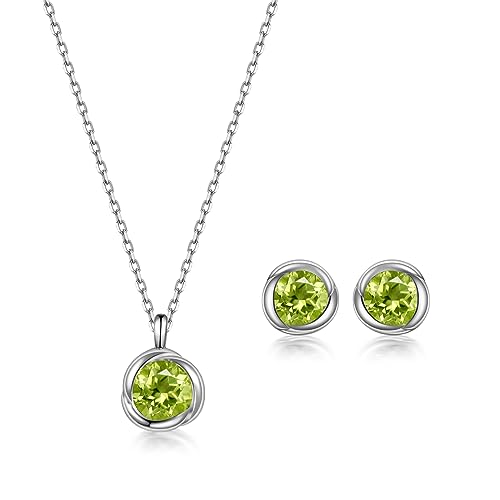 immobird Schmuckset Damen August Geburtssteine Natürliche Peridot Silber 925 mit Runde Rose Design Klassischer Stil Weihnachten Geschenke Für Frauen Mama Frauen von immobird