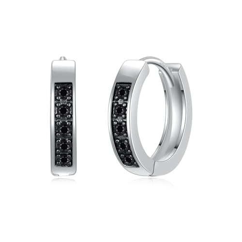immobird Creolen Silber mit Schwarz Zirkonia 925 Sterling Silber Ohrringe Creolen Durchmesser 15mm Kreolen Ohrringe Herren Damen von immobird