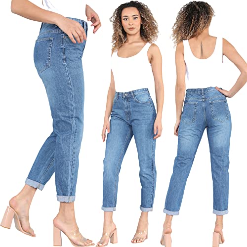 imporio 11® Damen Denim Mom Jeans Damen Denim Boyfriend Mom Jeans UK Größen 36-48, Mittlere Wäsche, 44 von imporio 11