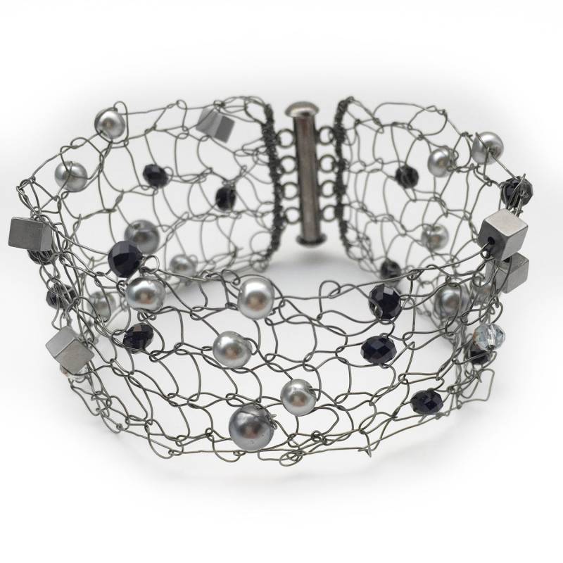 Hämatit Armband - Manschette Strick Metall Schmuck Kupfer Hochzeit Mesh Hämatit Armband - Manschette Strick Metall Schmuck Kupfer Hochzeit Mesh von imwyred