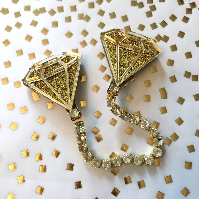 Gold-Glitter-Diamant-Kragen-Clip, Laser Geschnitten Acryl, Kunststoff Schmuck von imyourpresent