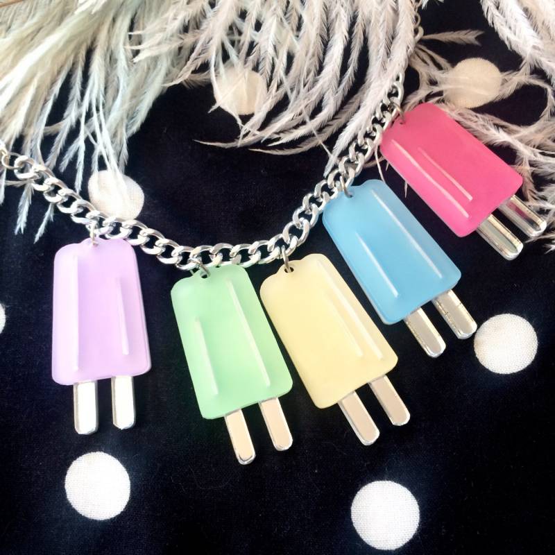 Pastell Ice Pop Popsicle Charm Halskette, Lasergeschnittenes Acryl, Kunststoffschmuck von imyourpresent