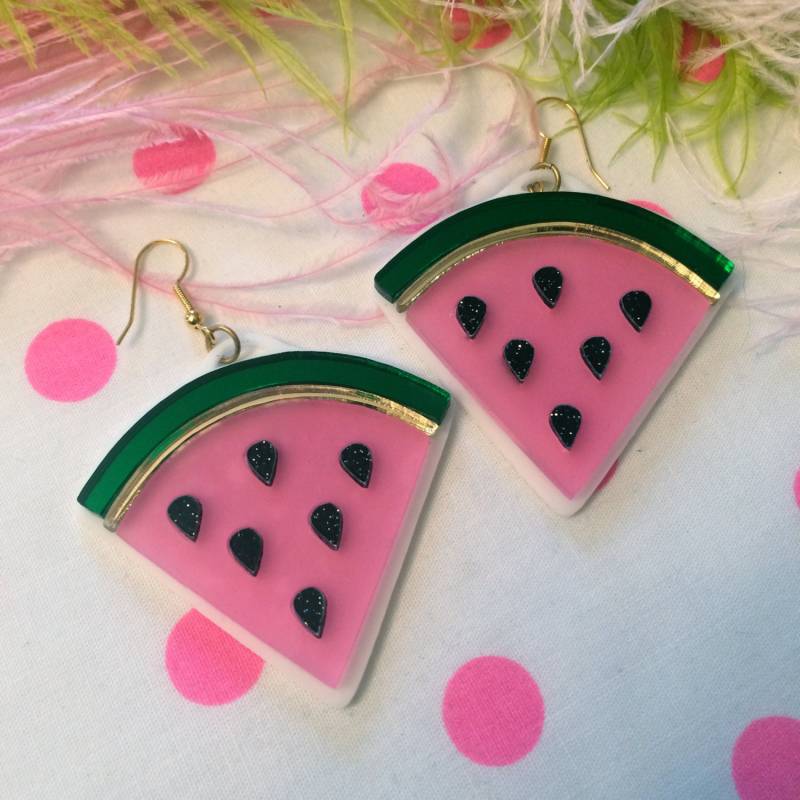 Wassermelone Scheibe Acryl Laser Geschnitten Ohrringe von imyourpresent