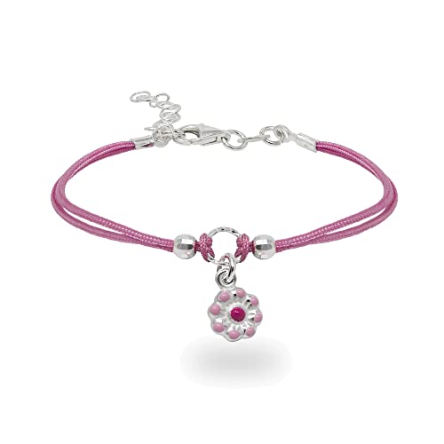 inSCINTILLE Armband Kinder mit Gewachstem Draht und 925 Sterling Silber Charme, Armband für Jungen und Mädchen mit Geschenkbox (Rosa Blume) von inSCINTILLE