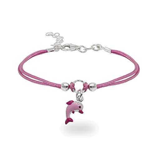 inSCINTILLE Armband Kinder mit Gewachstem Draht und 925 Sterling Silber Charme, Armband für Jungen und Mädchen mit Geschenkbox (Rosa Delfin) von inSCINTILLE