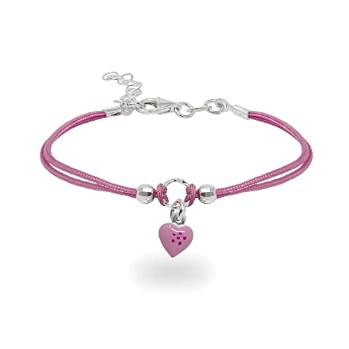 inSCINTILLE Armband Kinder mit Gewachstem Draht und 925 Sterling Silber Charme, Armband für Jungen und Mädchen mit Geschenkbox (Rosa Herz) von inSCINTILLE