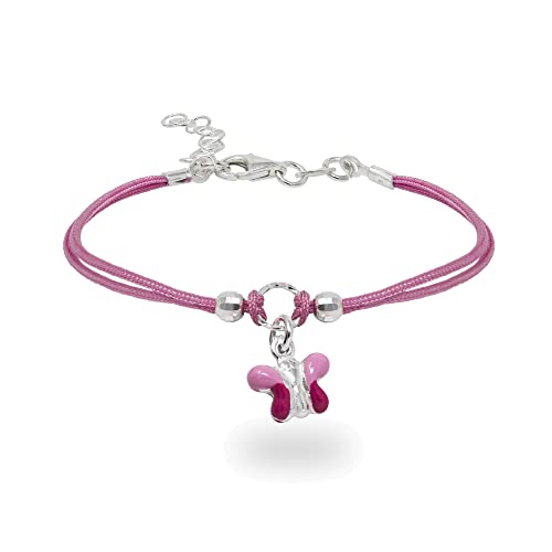 inSCINTILLE Armband Kinder mit Gewachstem Draht und 925 Sterling Silber Charme, Armband für Jungen und Mädchen mit Geschenkbox (Rosa Schmetterling) von inSCINTILLE