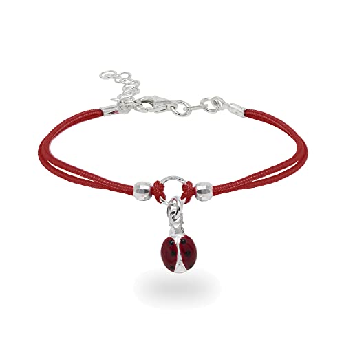 inSCINTILLE Armband Kinder mit Gewachstem Draht und 925 Sterling Silber Charme, Armband für Jungen und Mädchen mit Geschenkbox (Rot Marienkäfer) von inSCINTILLE