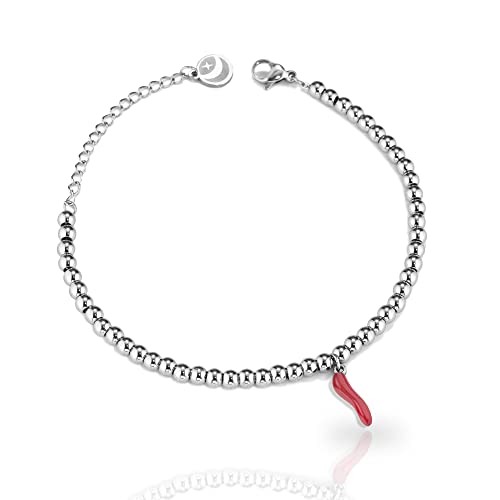 inSCINTILLE Armband mit Glückshorn und Edelstahlperlen, mit mitgelieferter Geschenkbox (Rot) von inSCINTILLE