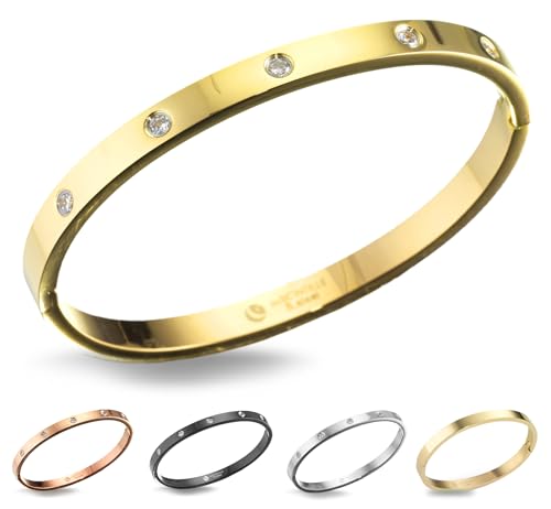 inSCINTILLE Schmuck Damen Armreif Edelstahl Zirkonia einfache Stil Liebe Armband 4/6/8mm mit Schließe Armspange Gravur, Gold/Silber/Schwarz, Inklusive Geschenkbox von inSCINTILLE