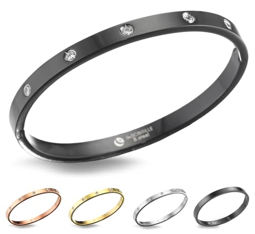 inSCINTILLE Schmuck Damen Armreif Edelstahl Zirkonia einfache Stil Liebe Armband 4/6/8mm mit Schließe Armspange Gravur, Gold/Silber/Schwarz, Inklusive Geschenkbox von inSCINTILLE
