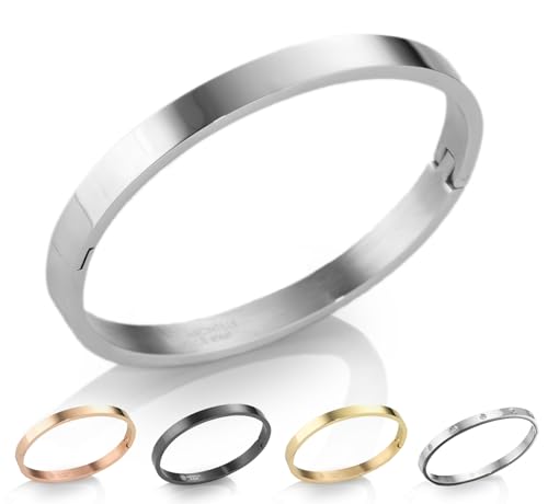 inSCINTILLE Schmuck Damen Armreif Edelstahl Zirkonia einfache Stil Liebe Armband 4/6/8mm mit Schließe Armspange Gravur, Gold/Silber/Schwarz, Inklusive Geschenkbox von inSCINTILLE