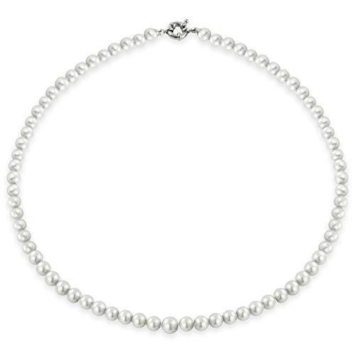 inSCINTILLE Damen-Perlenkette mit Edelstahlverschluss, Herren-Perlenkette in verschiedenen Farben und Größen, inklusive Geschenkbox (Weiß, Durchmesser: 6 mm) von inSCINTILLE