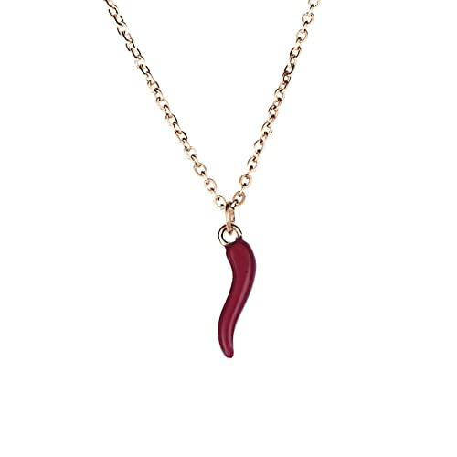 inSCINTILLE Halskette Damen Edelstahl Glückshorn mit verstellbarer Kette (RoseGoldHalskette - Rot Chili) von inSCINTILLE