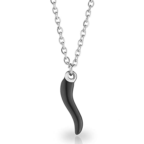 inSCINTILLE Halskette Damen Edelstahl Glückshorn mit verstellbarer Kette (Schwarz) von inSCINTILLE