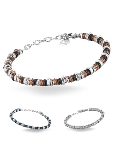 inSCINTILLE Armband Herren Edelstahl mit Unterlegscheiben und bolzen, Verstellbar 18-22 cm, hergestellt in Italien Geschenkbox inklusive, Schmuck Herren, Männer Armbänder (Braun) von inSCINTILLE