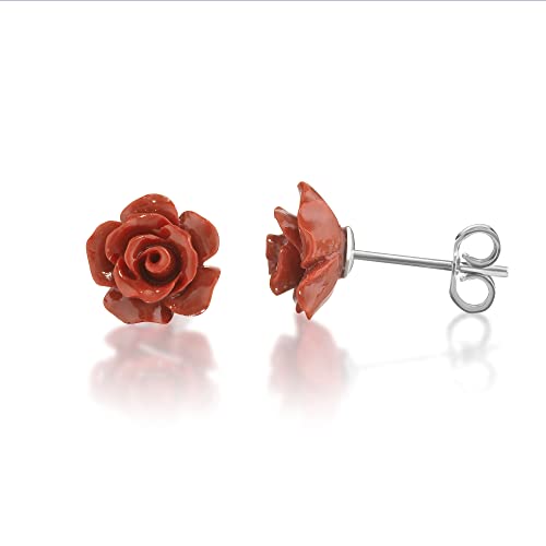 inSCINTILLE Rosa Blumen Ohrringe Damen Silber 925 und Perlmutt (Rosa) (Rot) von inSCINTILLE