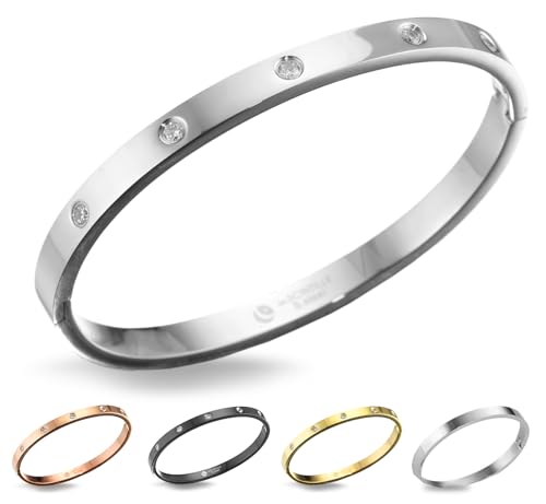 inSCINTILLE Schmuck Damen Armreif Edelstahl Zirkonia einfache Stil Liebe Armband 4/6/8mm mit Schließe Armspange Gravur, Gold/Silber/Schwarz, Inklusive Geschenkbox von inSCINTILLE
