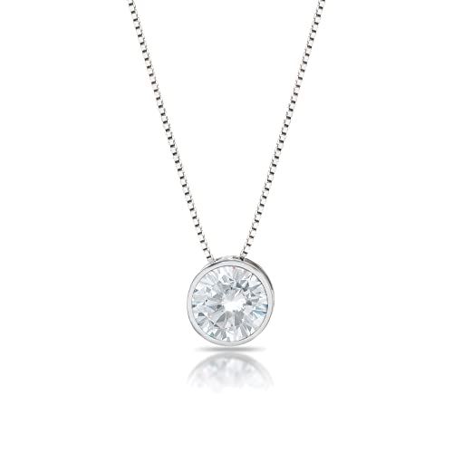 inSCINTILLE Solitär-Halskette Damen Silber 925 mit Zargenfassung Kubischem Zirkoniumdioxid. Inklusive Geschenkbox (Kette: Silber, Stein: 6 mm) von inSCINTILLE