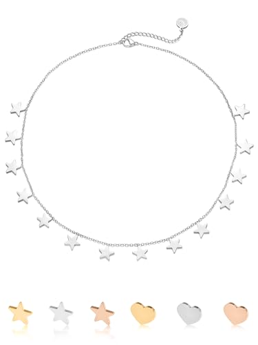 inSCINTILLE Stern Halskette Damen Rostfreier Stahl mit Verstellbarer Schließe, Stern Kette 1/2/3 Faden mit Geschenkbox (Sterne 1 Faden - Silber) von inSCINTILLE