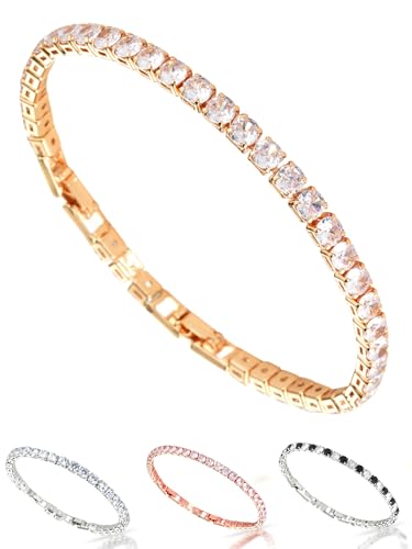 inSCINTILLE Tennisarmband Damen und Herren Armband Unisex mit Zirkonen und Verstellbarer Schnappverschluss (Größe der Steine: 0,40 Cm, Goldkette - Weißer Stein) von inSCINTILLE