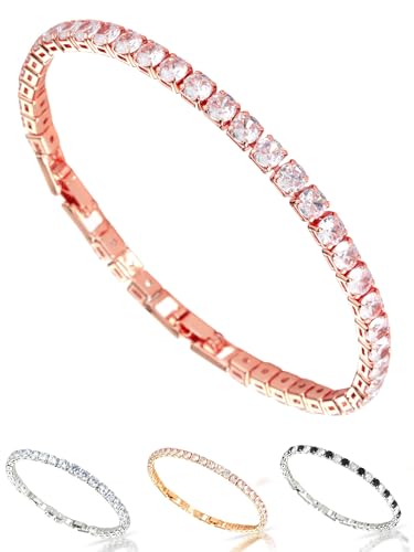 inSCINTILLE Tennisarmband Damen und Herren Armband Unisex mit Zirkonen und Verstellbarer Schnappverschluss (Größe der Steine: 0,40 Cm, Rose Gold Kette - Weißer Stein) von inSCINTILLE