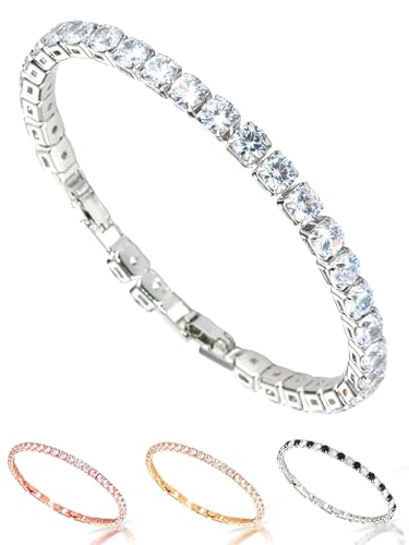 inSCINTILLE Tennisarmband Damen und Herren Armband Unisex mit Zirkonen und Verstellbarer Schnappverschluss (Größe der Steine: 0,40 Cm, Silberne Kette - Weißer Stein) von inSCINTILLE