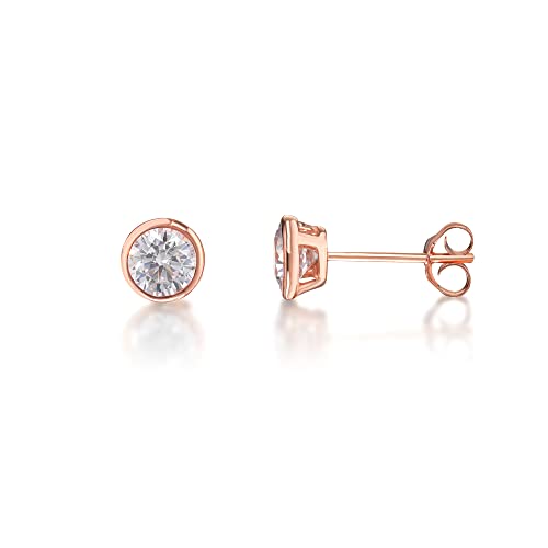 inSCINTILLE Zwiebel Ohrringe Silber 925 Damen Herren, Ohrstecker mit Zirkonia, Verschiedene Größen und Farben (Durchmesser: 5 mm, Rose Gold Rahmen) von inSCINTILLE