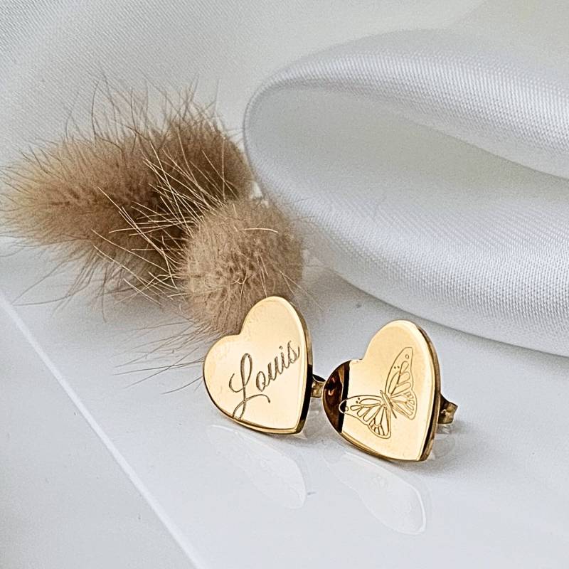 Herzohrstecker Mit Gravur in Gold/Silber | Herzohrringe Große Herz Ohrstecker Personalisiertes Geschenk Personalisierte Ohrringe von inaklam