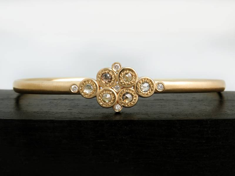 Hochzeit Manschette Diamant Armband, Frauen Gold Braut Einzigartige Offene Cluster Armband von inbarfinejewelry