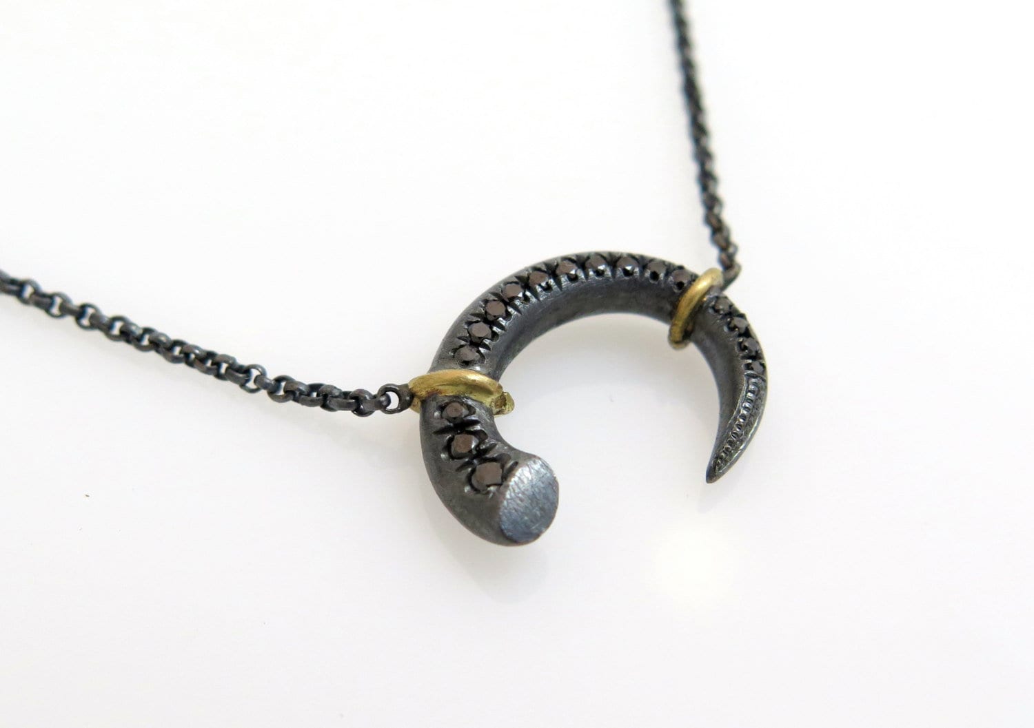 Schwarzer Diamant Halskette, Einzigartiger Silberschmuck, Diamant-Halskette, Silber - Und Gold-Halskette, Pave-Diamant-Anhänger, Oxidierte von inbarfinejewelry