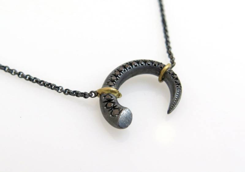 Schwarzer Diamant Halskette, Einzigartiger Silberschmuck, Diamant-Halskette, Silber - Und Gold-Halskette, Pave-Diamant-Anhänger, Oxidierte von inbarfinejewelry