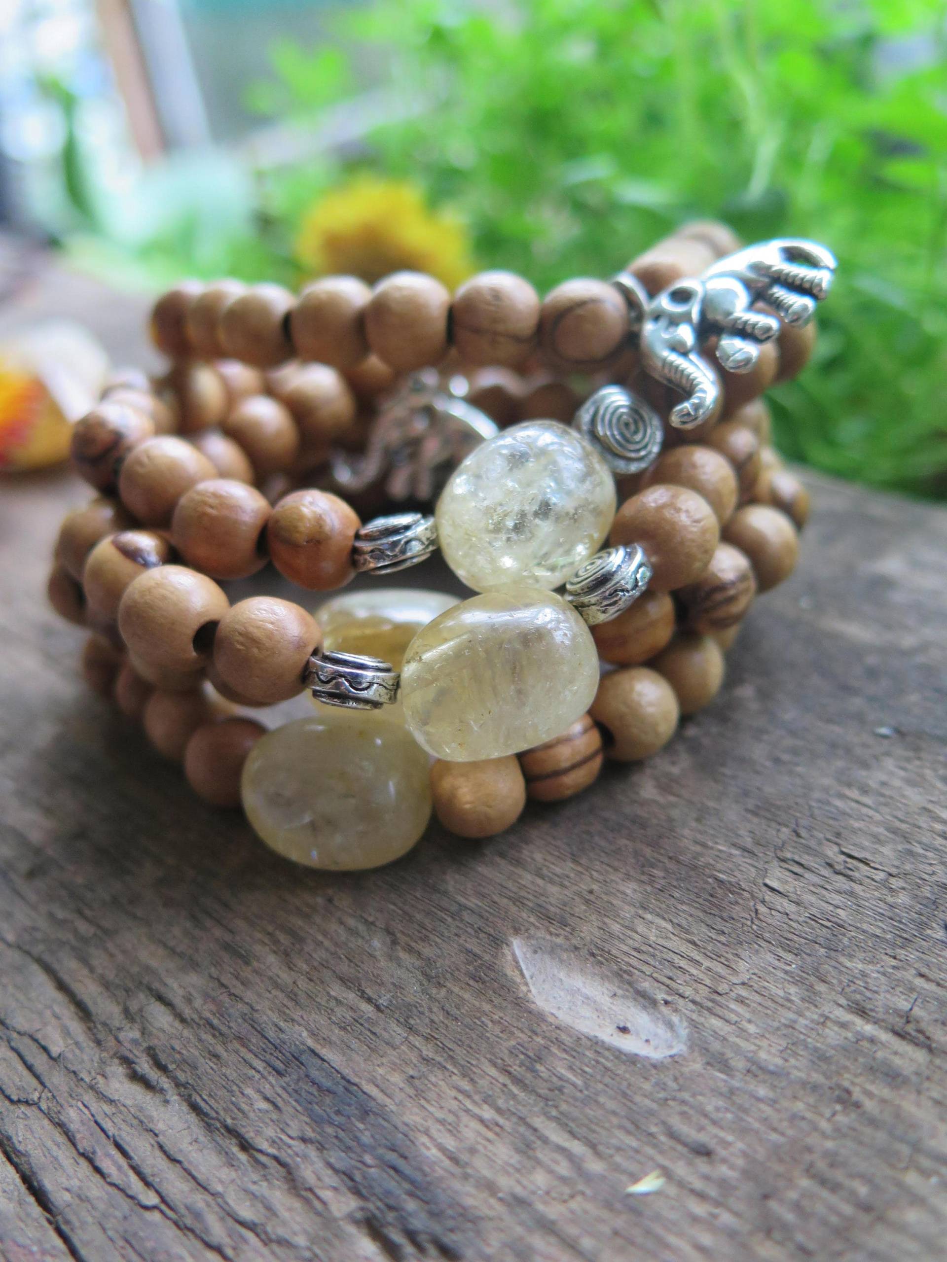 Armband Aus Holz Und Citrin - Stretch Silber Elefant Chunky Olivenholz Yogi Earthy Good Luck Sunny Armband Aus Holz Und Citrin - Stretch Silber Elefant Chunky Olivenholz Yogi Earthy Good Luck Sunny von inbloomdesigns
