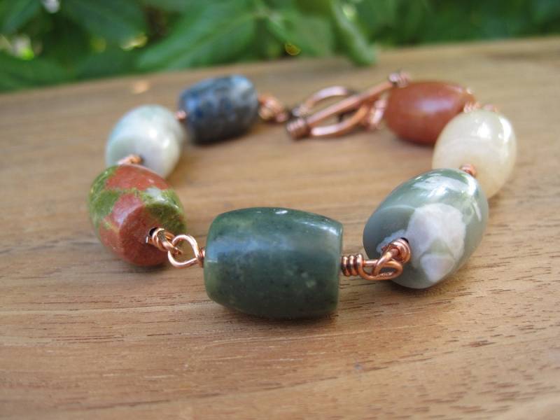stein Armband - Edelstein Earthyjewels Fun Schmuck Funky Summer Fashion Kupfer Draht, Gewickelt Orange Grün Gelb stein Armband - Edelstein Earthyjewels Fun Schmuck Funky Summer Fashion Kupfer Draht, Gewickelt Orange Grün Gelb von inbloomdesigns