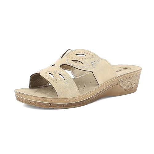 inblu Damen Ciabatte Donna Doppia Fascia Con Decoro Traforato E Strass, Plantare in Pelle Imbottito Hausschuh, Sand, 41 EU von inblu