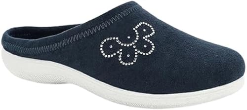 inblu Damen Donna, Pantofole da Casa Con Fiorellino di Strass, Leggere e Flessibili, Sottopiede in Morbido Tessuto, 35/41 Flache Hausschuhe, Blu, 35 EU von inblu